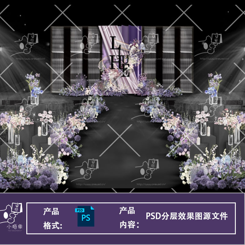 紫色韩式秀场水晶主舞台效果图