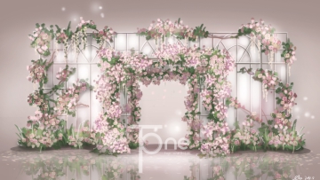 粉色花艺蔓门欧式迎宾区婚礼设计