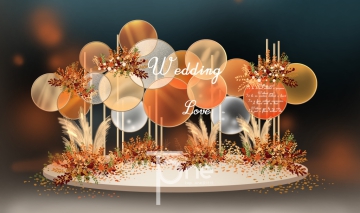 橙色现代圆环时尚INS合影区婚礼设计