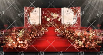 红色新中式婚礼效果图全案含平面文件