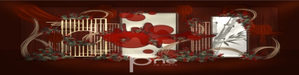 红色手绘轻中式合影区婚礼设计