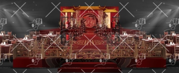 红金色主舞台中式印花婚礼效果图