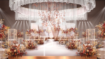 香槟金金花艺造型泰式吊顶主舞台婚礼设计