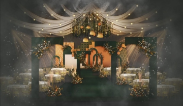 绿橙色泰式简约风格大气主舞台婚礼设计