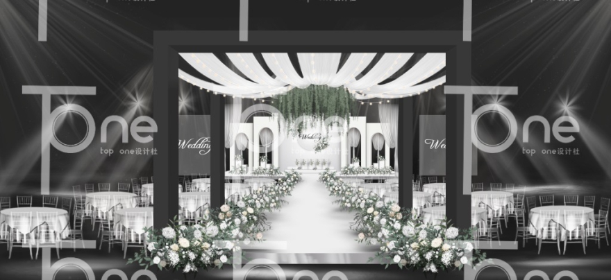白色韩式简约婚礼展示设计含平面