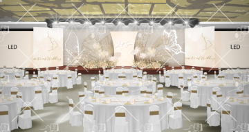 香槟色只舞台花瓣装饰婚礼设计效果图