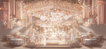 香槟金欧式城堡大气婚礼主舞台设计