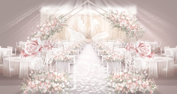白粉色手绘羽毛主舞台婚礼设计