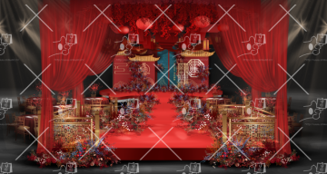 红蓝中式婚礼设计主舞台效果图