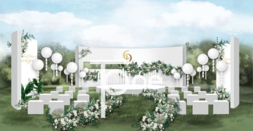 白绿色户外整体全景婚礼设计效果图带俯视