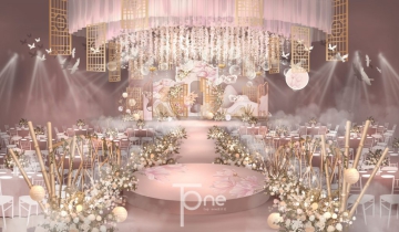 粉红中式复古主舞台婚礼设计