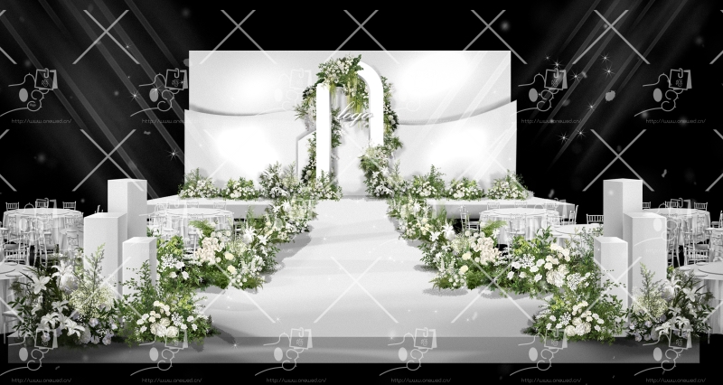 白绿色拱门秀场婚礼主舞台